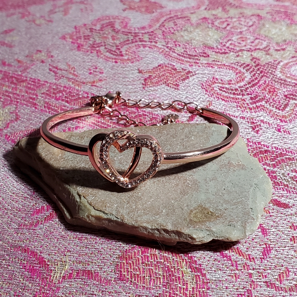 Rose Goldtone Double Heart Adjustable Bangle
